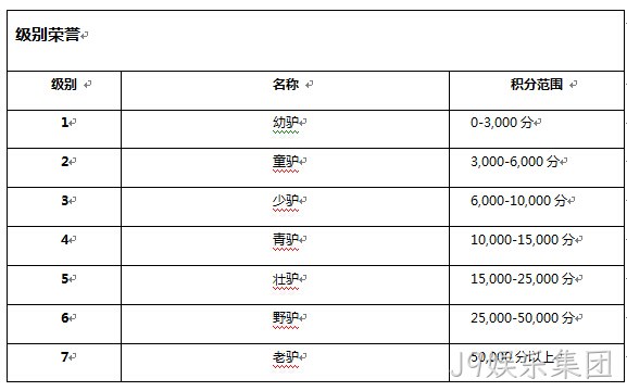 J9娱乐集团级别系统